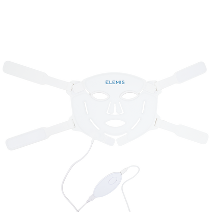 A white ELEMIS LED facial mask device with multiple arm-like extensions and a separate white cable/connector, shown on a plain white background.
